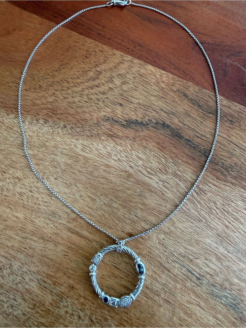 David Yurman Sterling Silver Cable Confetti Pendant Necklace 16”